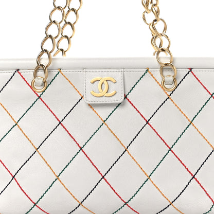 Chanel Calfskin Multicolor Stitch Tote White 8 of 12