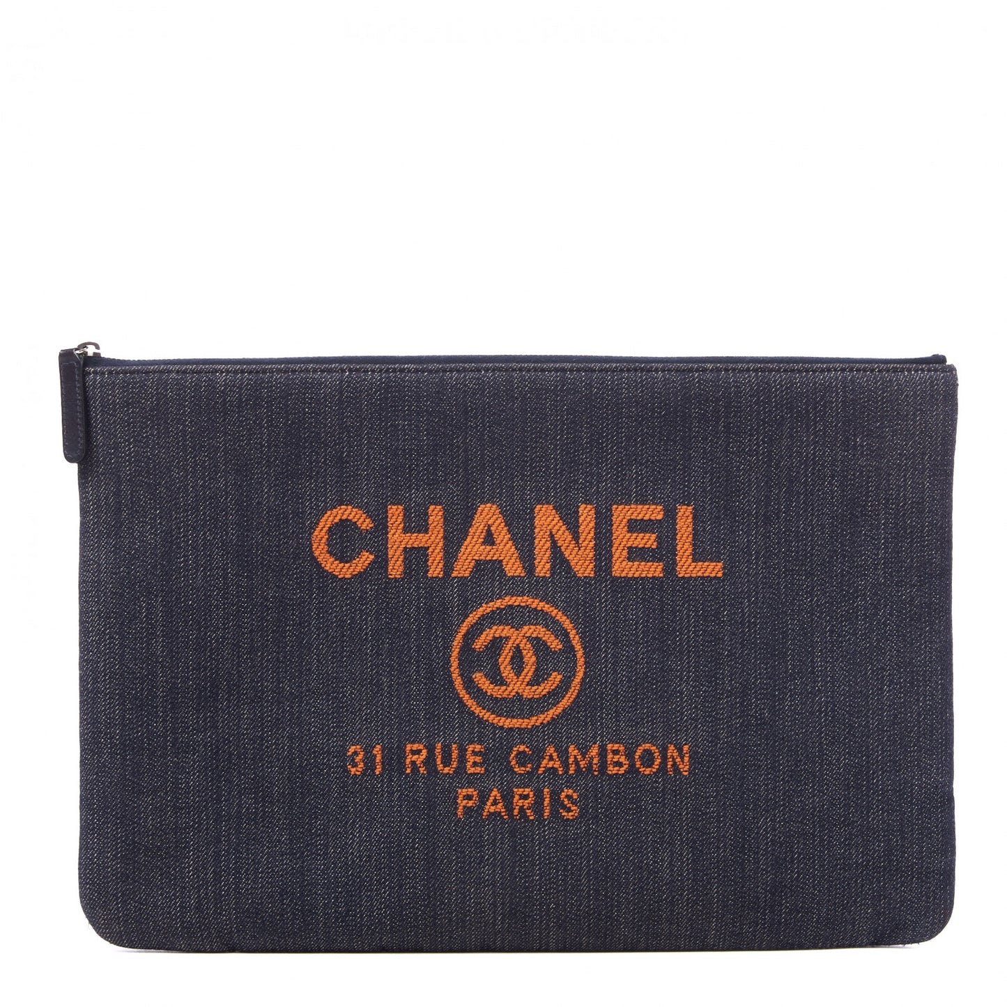 Denim Large Deauville Pouch Clutch Blue Orange