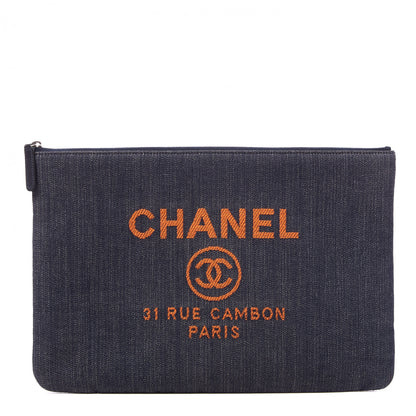 Chanel Denim Large Deauville Pouch Clutch Blue Orange 1 of 10