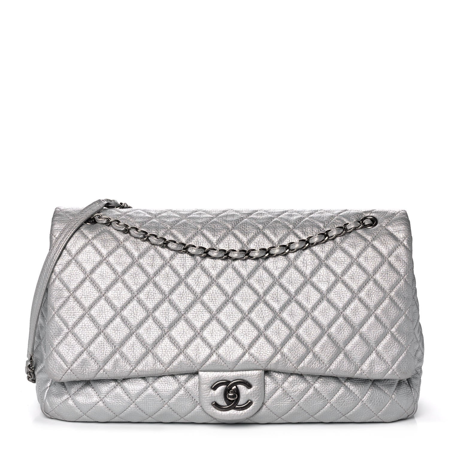 Chanel Metallic Calfskin Quilted XXL Travel Flap Bag Silver 1 of 14