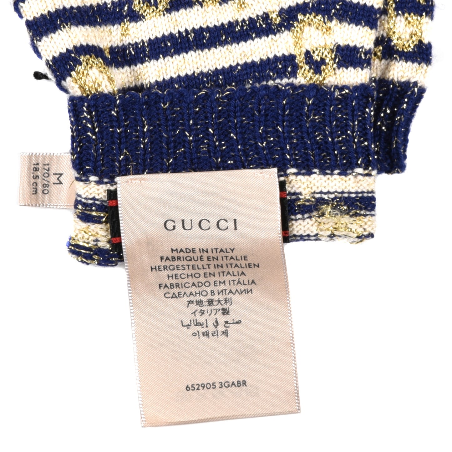 Wool Knit GG Monogram Gloves M Navy Ivory