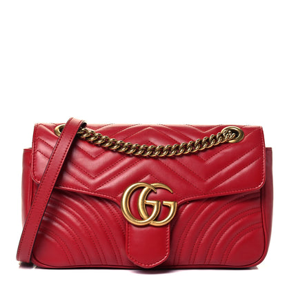 Gucci Calfskin Matelasse Small GG Marmont Shoulder Bag Hibiscus Red 1 of 9