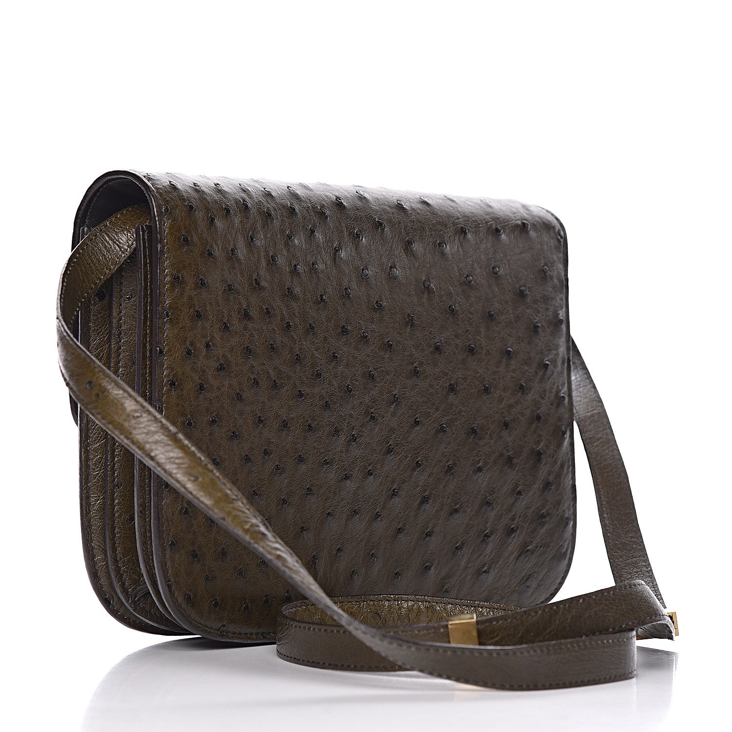 Celine Ostrich Medium Classic Box Flap Bag Khaki 3 of 15