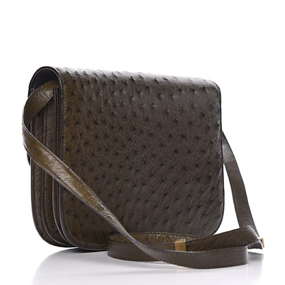 Celine Ostrich Medium Classic Box Flap Bag Khaki 3 of 15