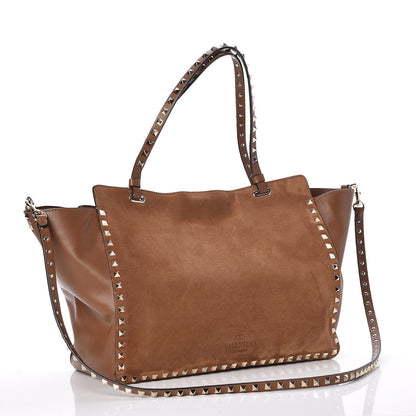 Valentino Garavani Suede Calfskin Medium Rockstud Tote Deep Cuir 3 of 9