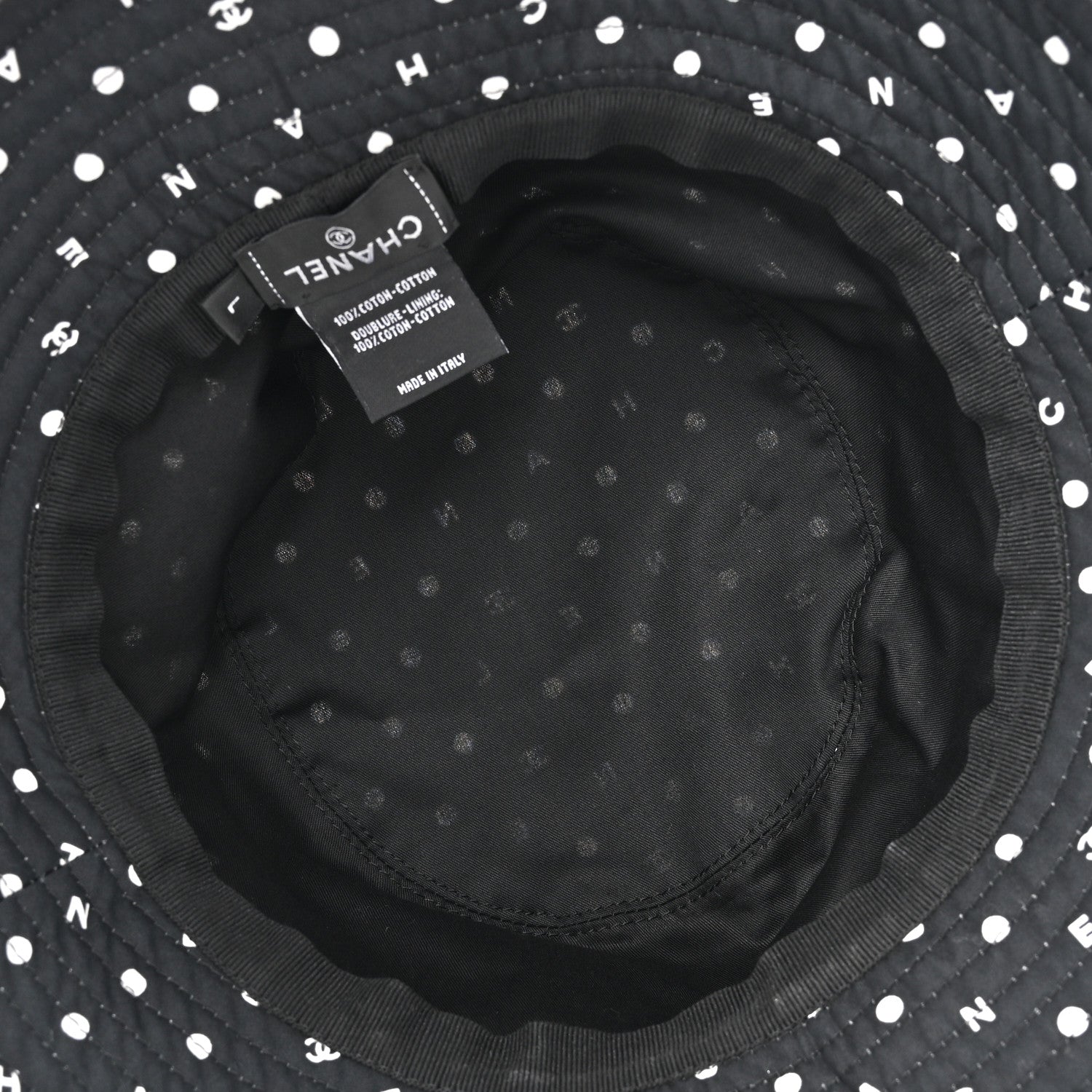 Chanel Cotton CC Polka Dot Bucket Hat L Black 7 of 8
