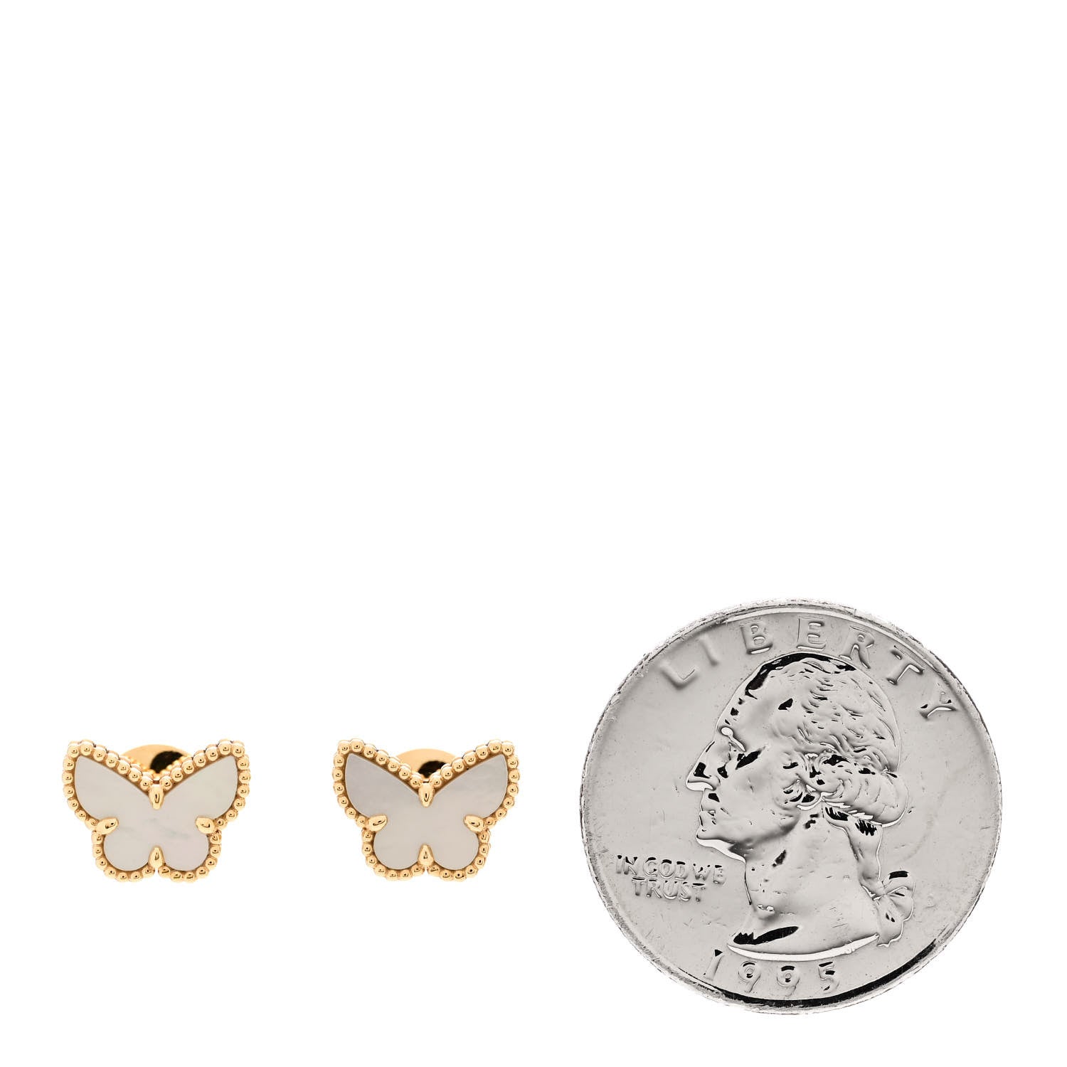 Van Cleef & Arpels 18K Yellow Gold Mother of Pearl Sweet Alhambra Butterfly Earrings 2 of 6