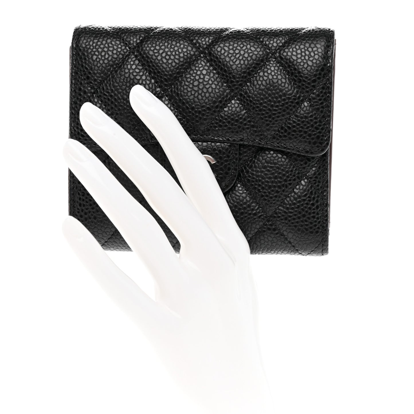 Caviar Quilted Compact Flap Wallet Black