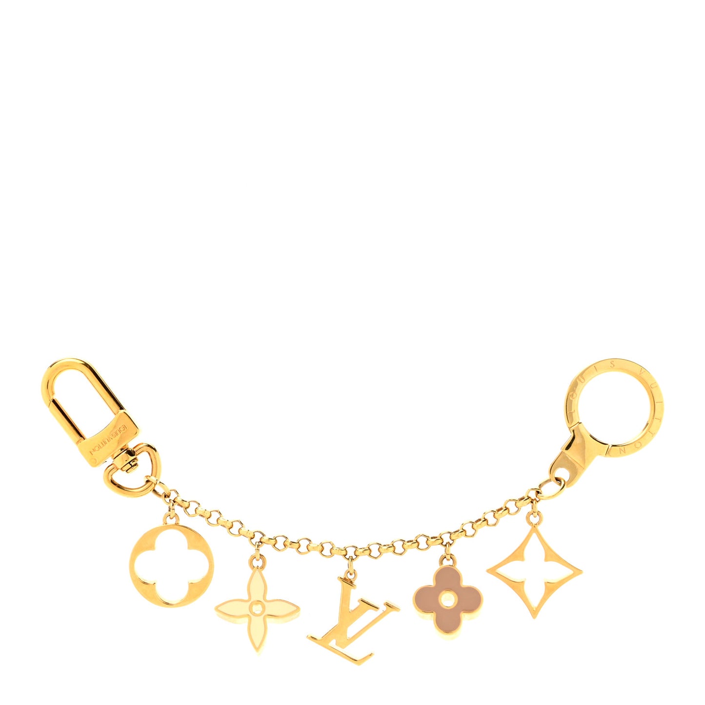 Brass Enamel Fleur De Monogram Bag Charm Chain Gold