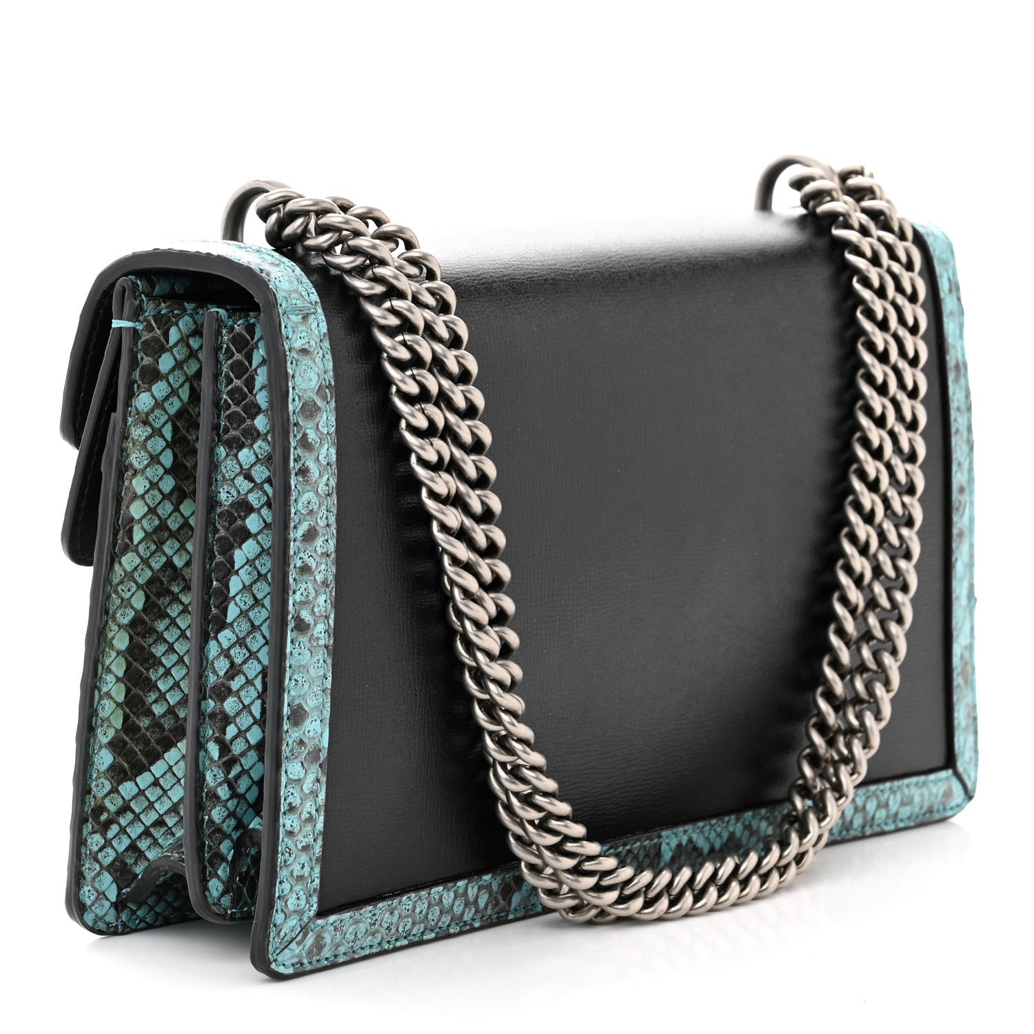 Gucci Calfskin Snakeskin Enamel Small Dionysus Shoulder Bag Black Blue Electric Blue 3 of 10