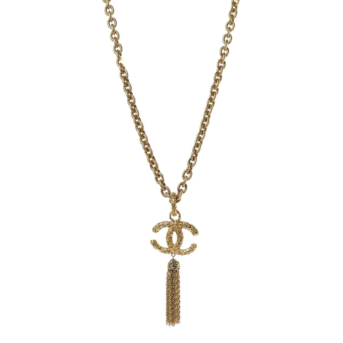 Textured Etruscan CC Tassel Necklace Gold