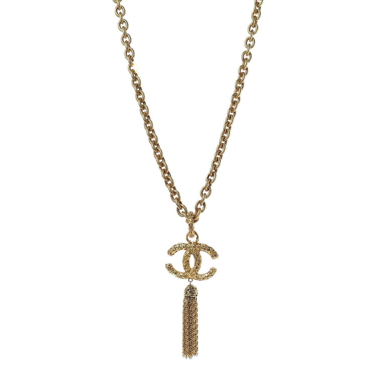 Chanel Textured Etruscan CC Tassel Necklace Gold 1 of 7