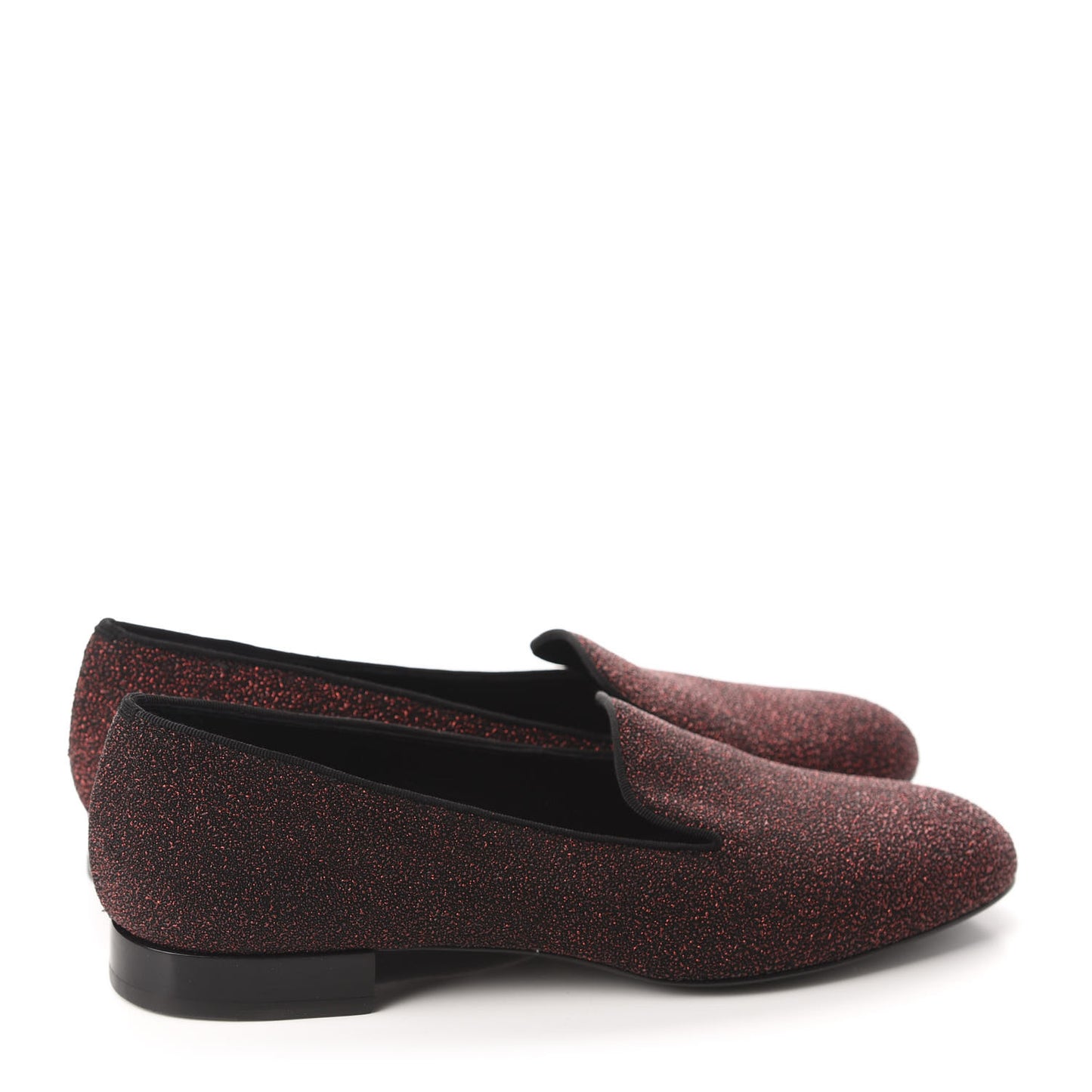 Metallic Calfskin Smoking Slipper Flat Loafers 38 Red Glitter
