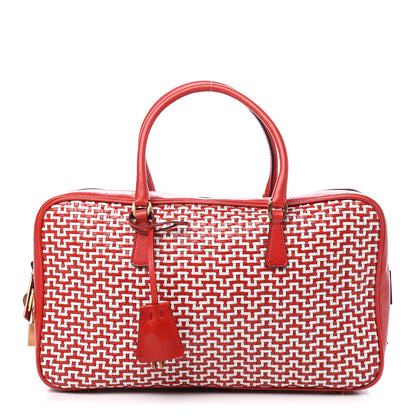 Prada Goatskin Intreccio Top Handle Bag Bianco Fuoco 1 of 9