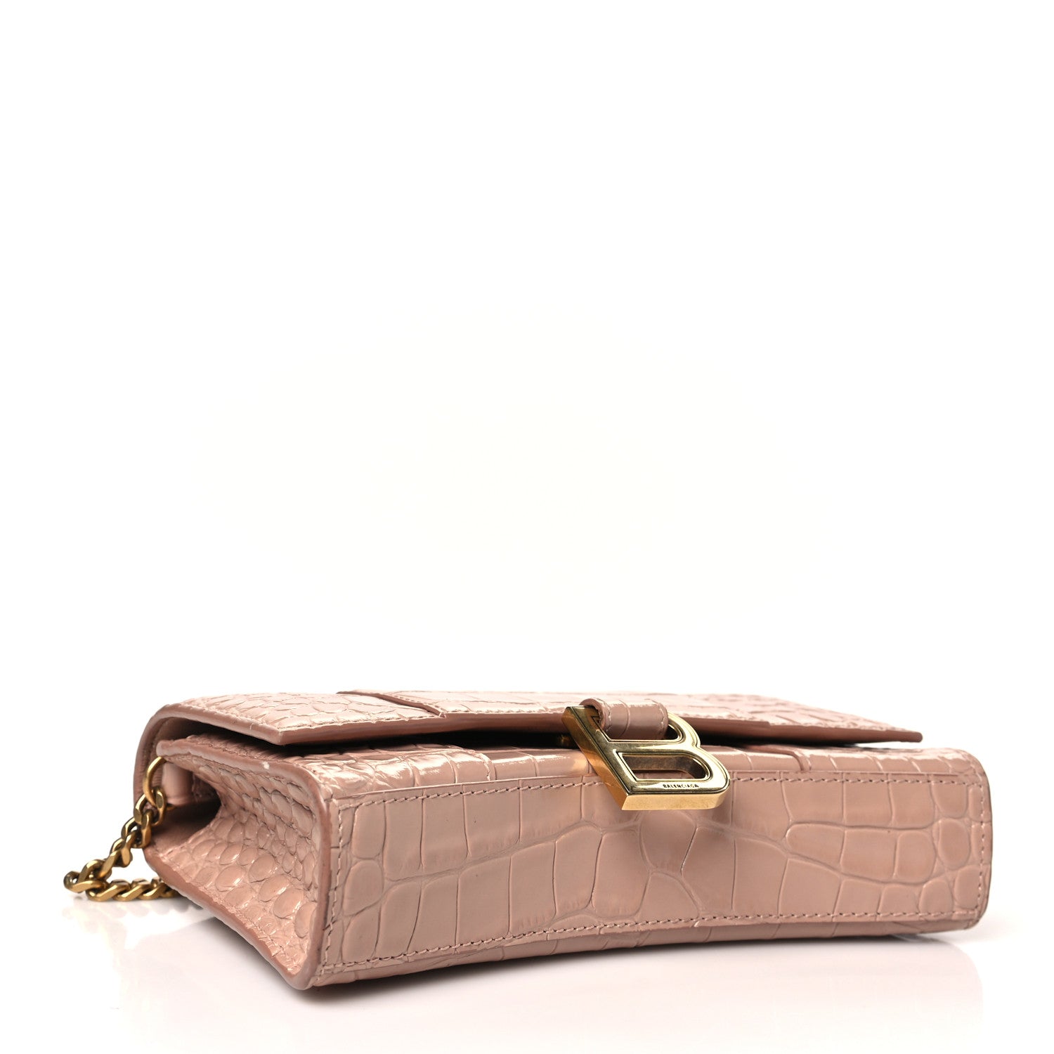 Balenciaga Shiny Calfskin Crocodile Embossed Hourglass Chain Bag Nude Beige 4 of 13