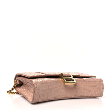 Balenciaga Shiny Calfskin Crocodile Embossed Hourglass Chain Bag Nude Beige 4 of 13