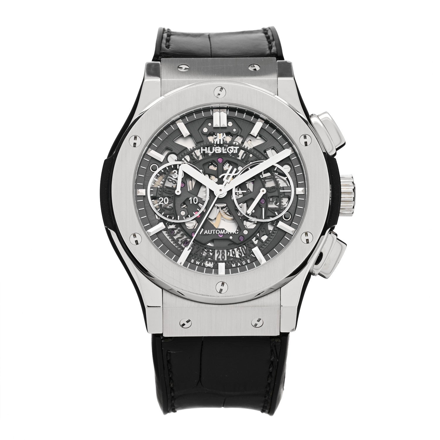Hublot Titanium Alligator 45mm Classic Fusion Aerofusion Chronograph Automatic Watch Black 525.NX.0170.LR 1 of 5