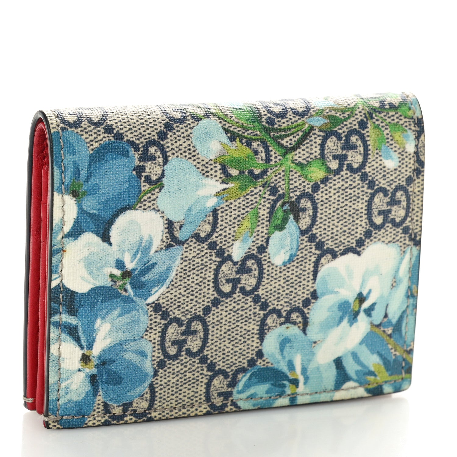 Gucci GG Supreme Monogram Blooms Card Case Wallet Beige Blue Navy Hibiscus Red 3 of 8