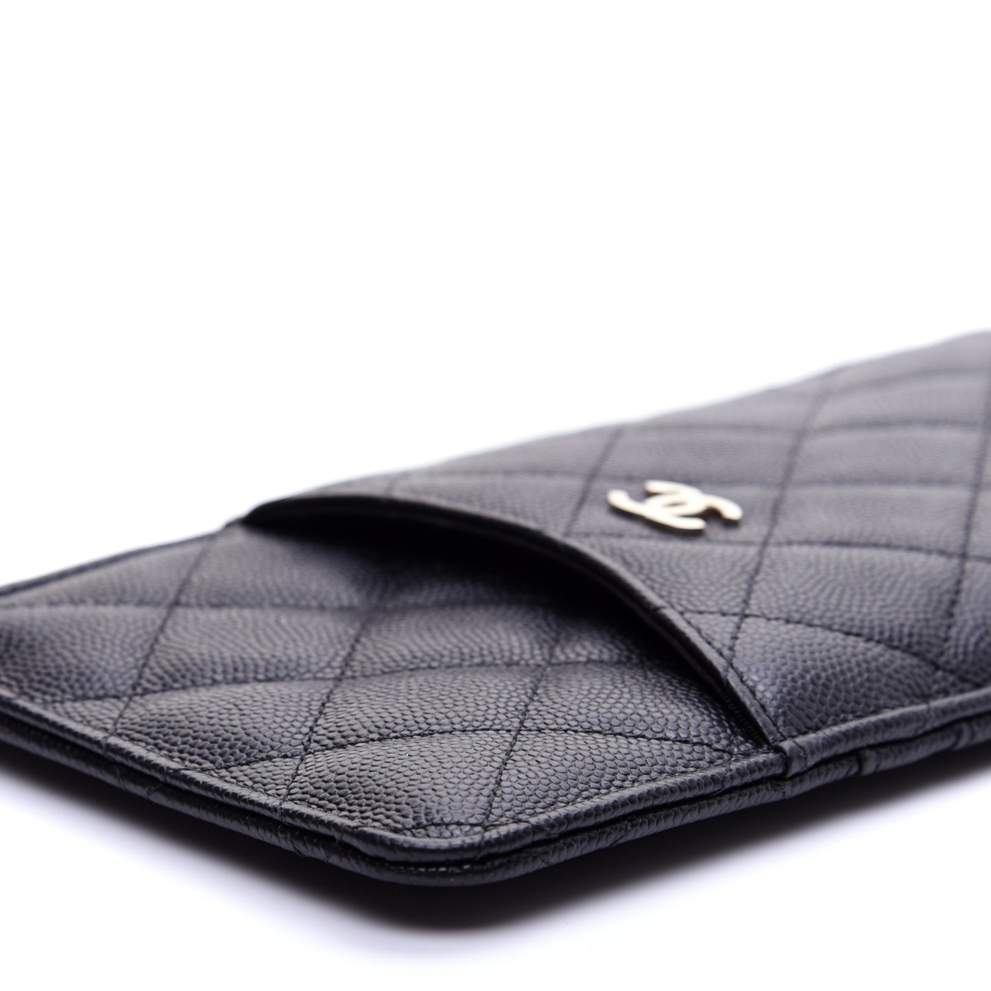Caviar Quilted Classic Flat Wallet Pouch Black