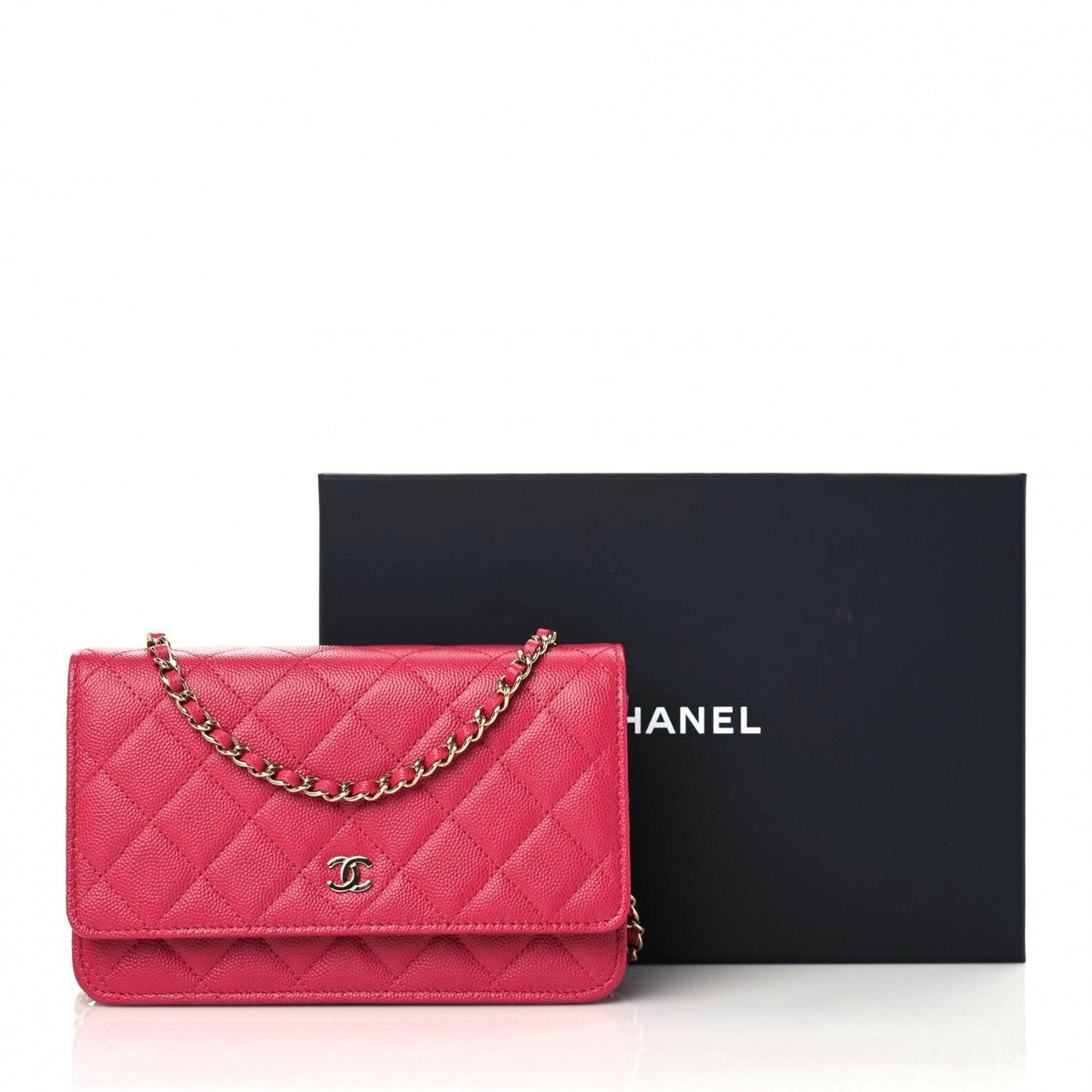Caviar Quilted Wallet On Chain WOC Dark Pink