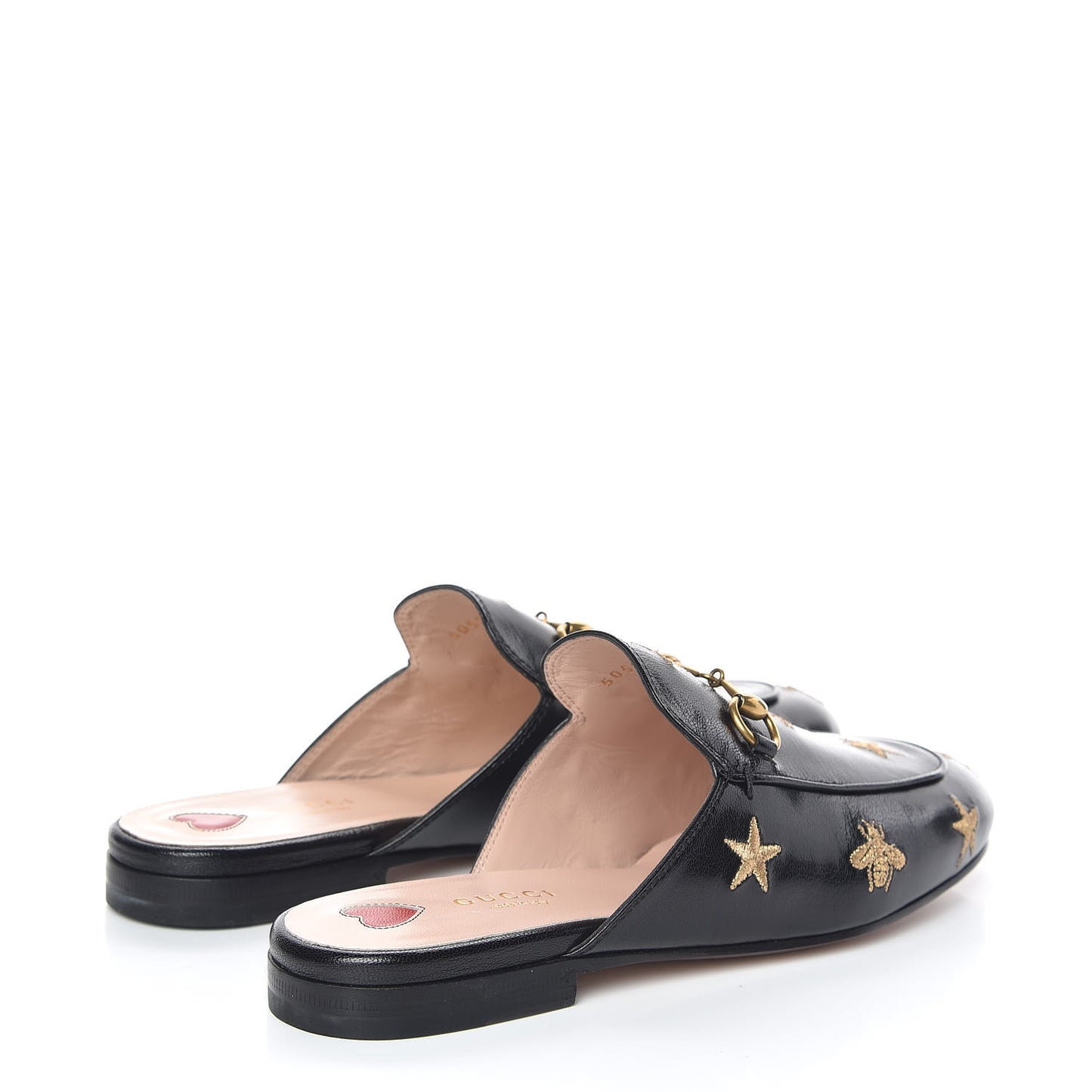 Goatskin Bee Star Embroidered Womens Princetown Slippers 37 Black