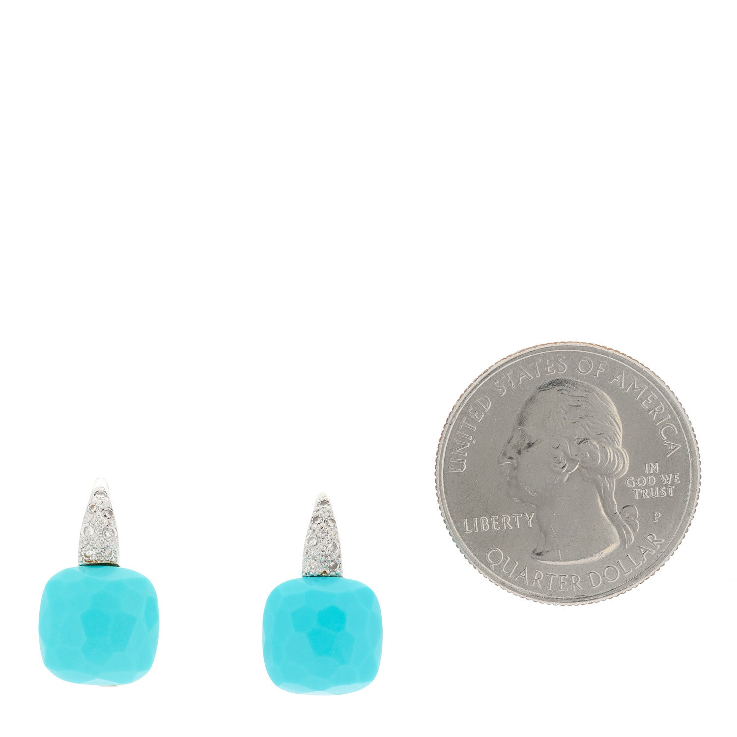 Pomellato 18K White Gold Diamond Turquoise Capri Drop Earrings 2 of 6