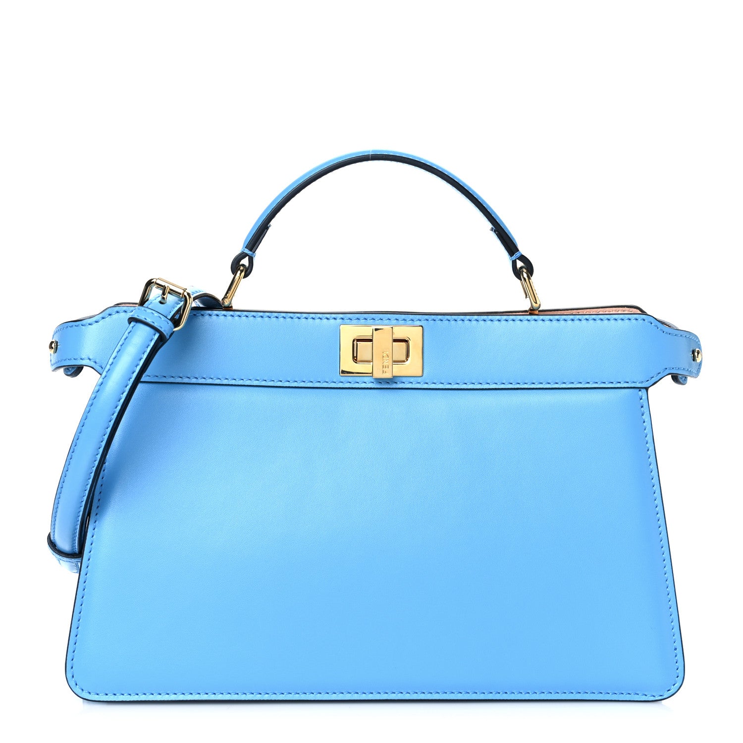 Fendi Vitello King Luxor Shiny Nappa Medium Peekaboo I SEE U East West Satchel Cyber Blue Light Rose 1 of 8