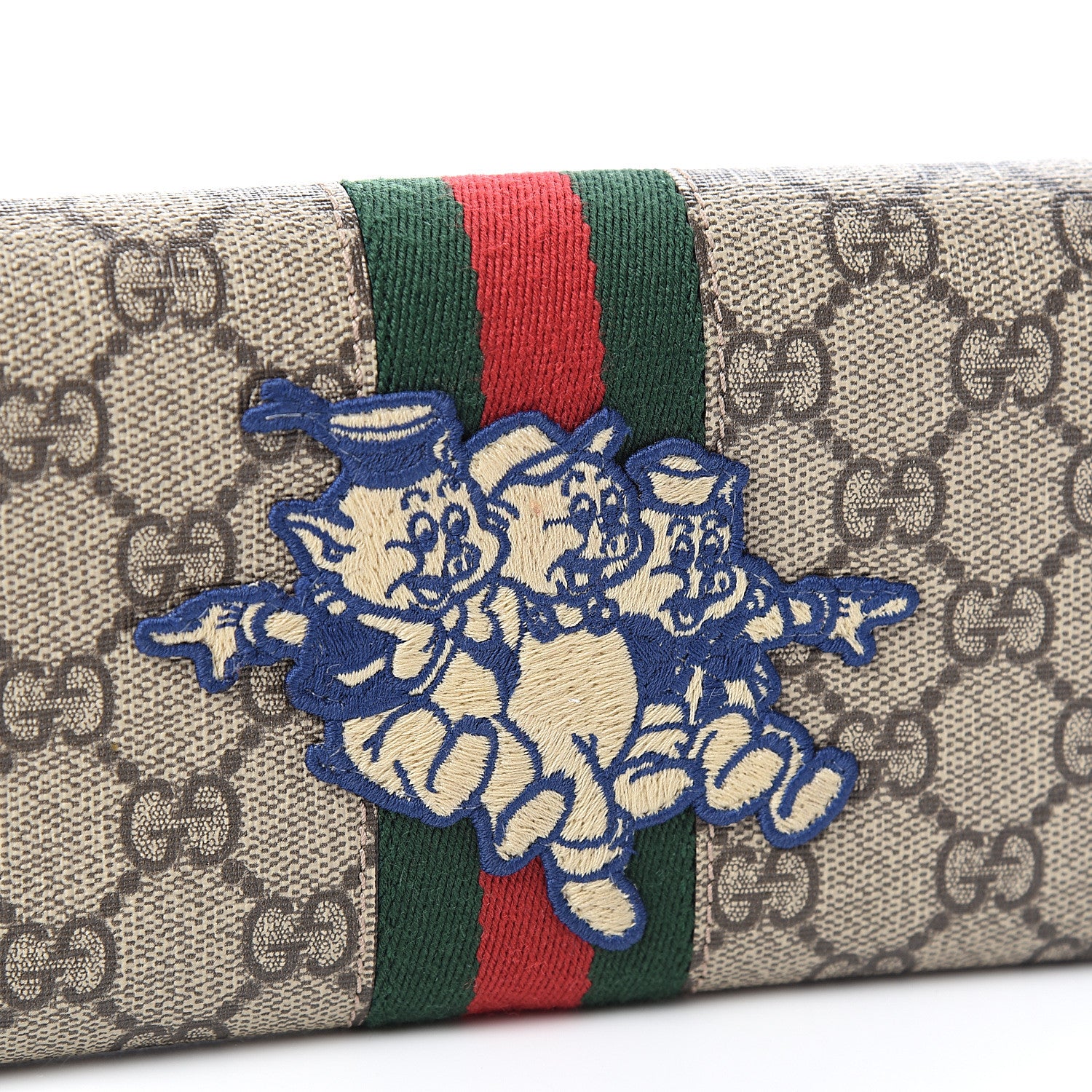 Gucci X DISNEY GG Supreme Monogram Web Three Little Pigs Ophidia Continental Wallet Beige New Acero 7 of 8
