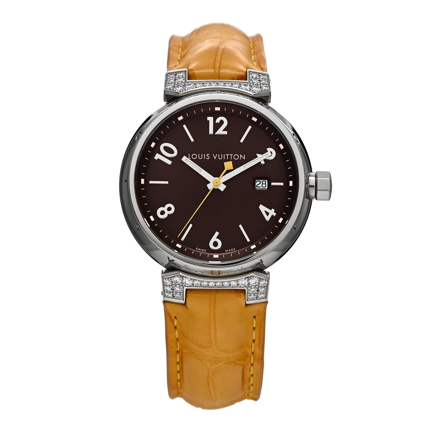Louis Vuitton Stainless Steel Alligator Diamond 39mm Tambour