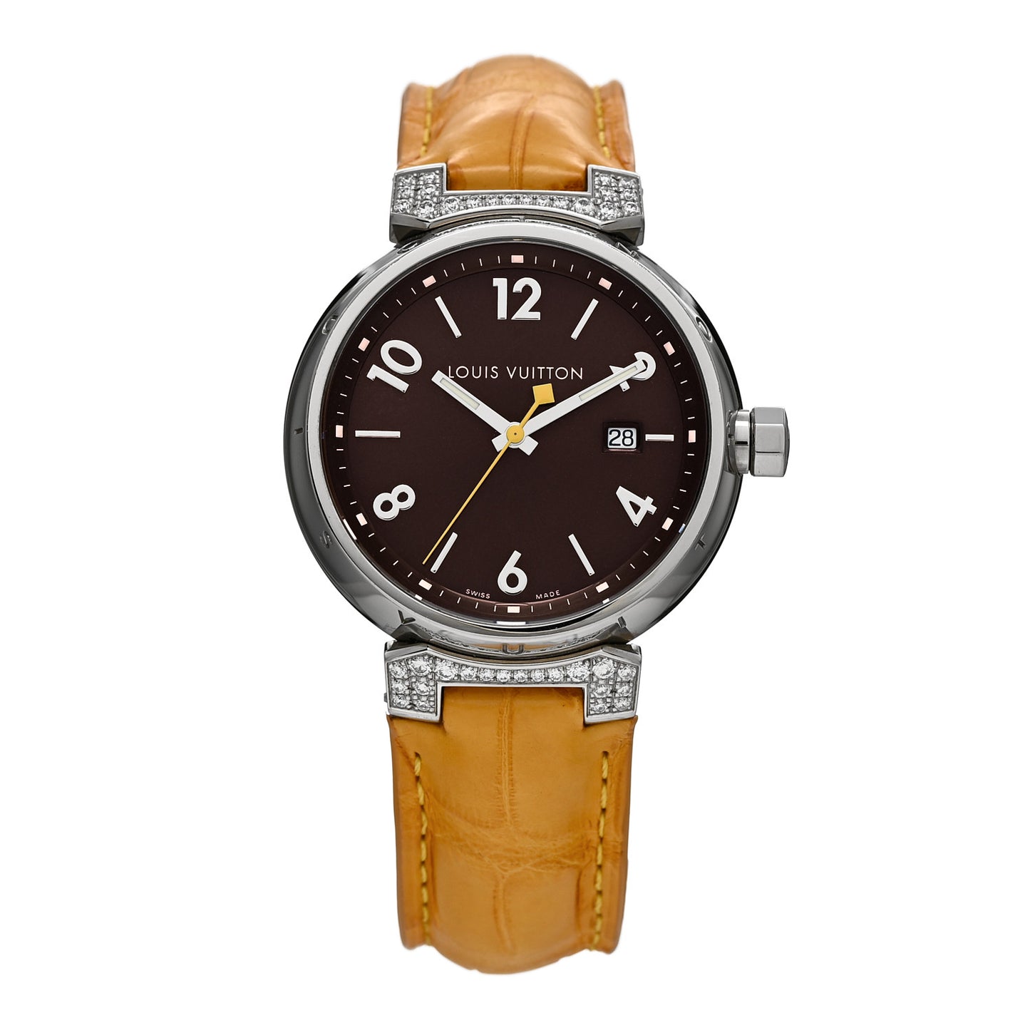 Stainless Steel Alligator Diamond 39mm Tambour Quartz Watch Brown