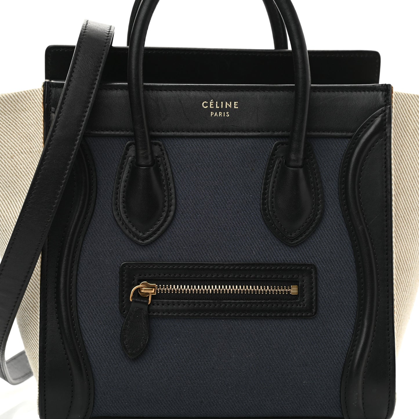Canvas Smooth Calfskin Nano Tri-Color Luggage Navy Blue