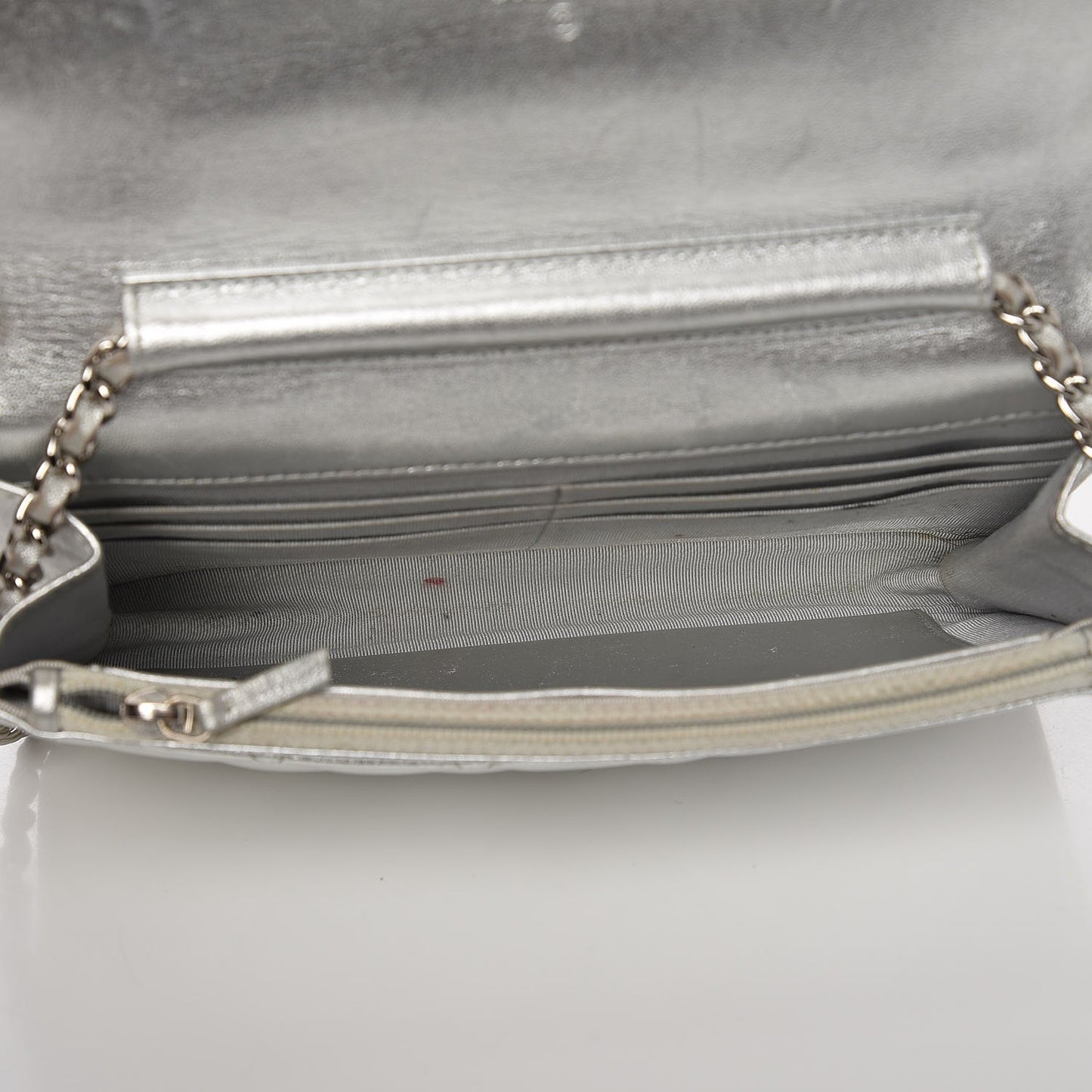 Metallic Lambskin Wallet On Chain WOC Silver