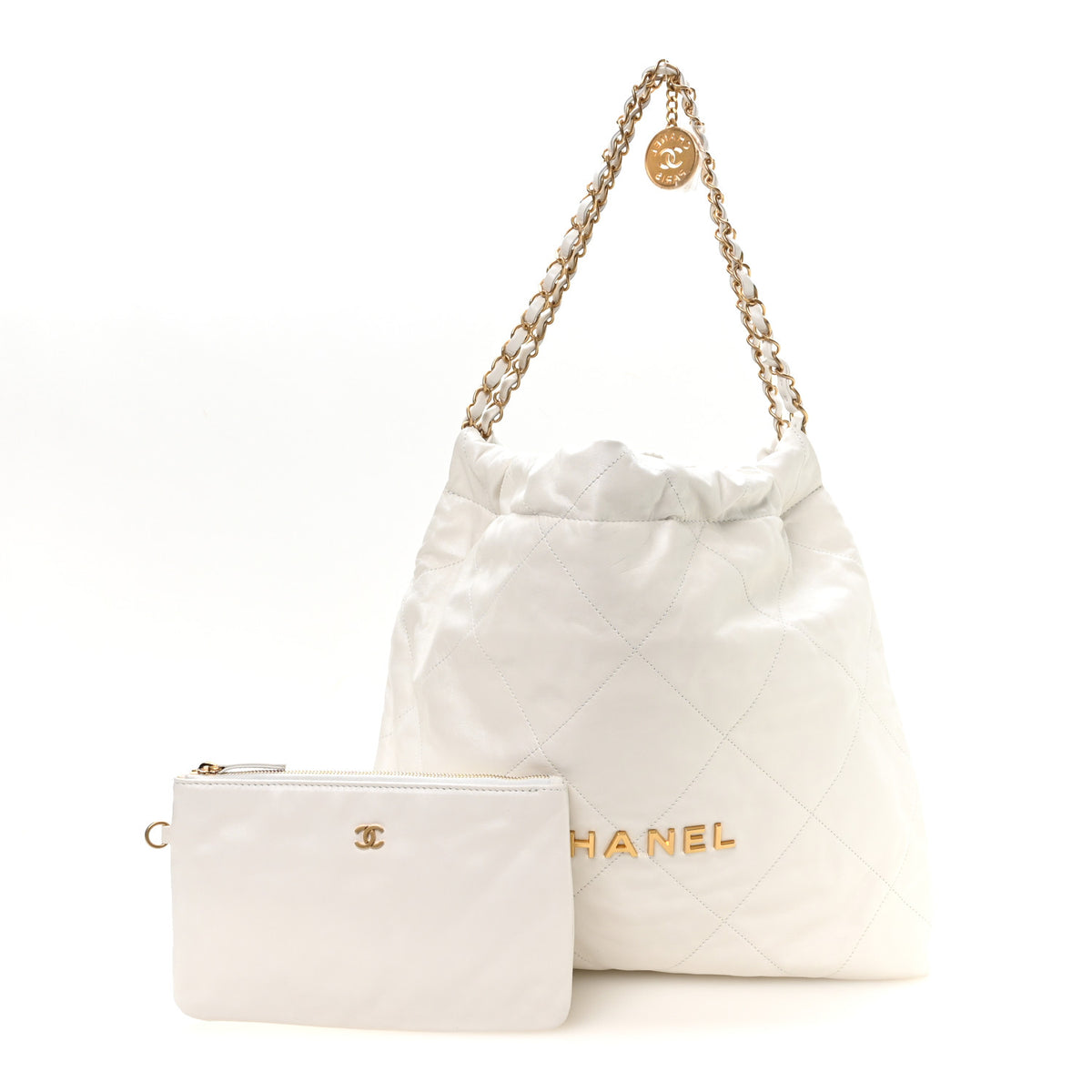 Shiny Calfskin Quilted Chanel 22 White