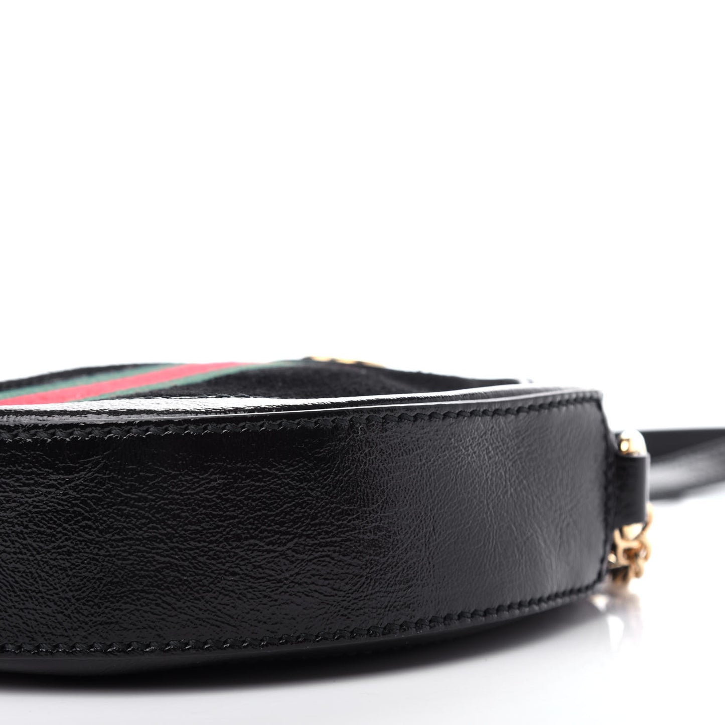 Suede Patent Web Mini Ophidia Round Shoulder Bag Black