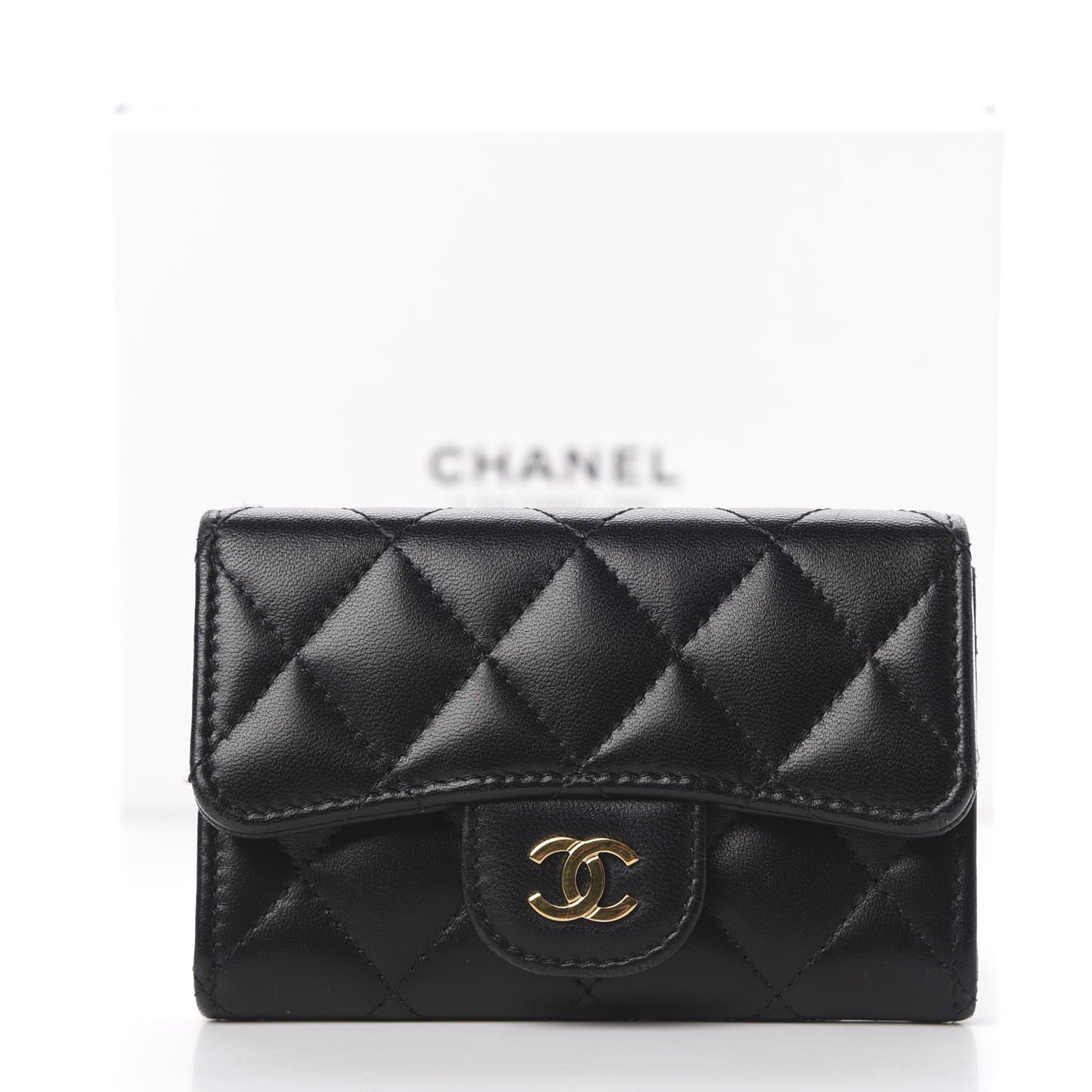 Lambskin Quilted Flap Card Holder Black