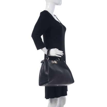 Fendi Vitello Dolce Shiny Nappa Plexglass Granite Medium Peekaboo Iconic Satchel Black 2 of 12