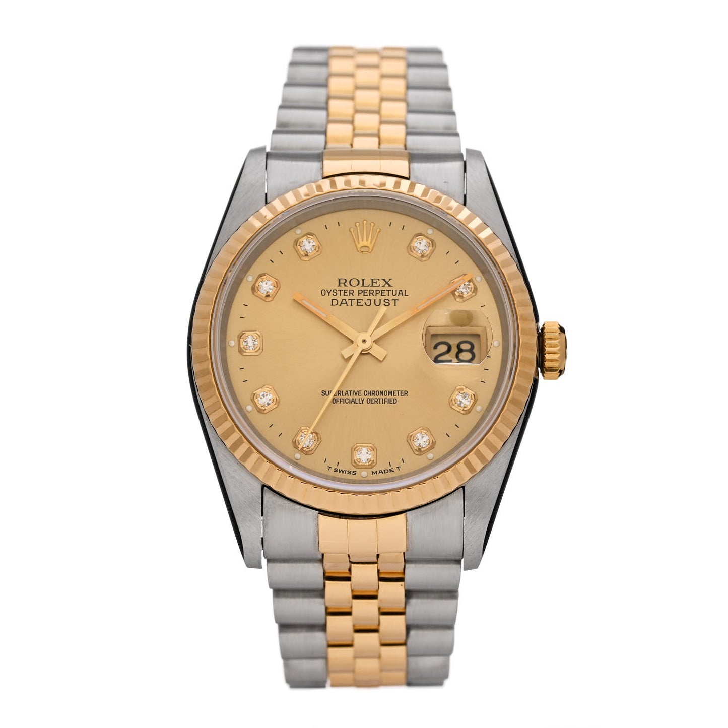 Stainless Steel 18K Yellow Gold Diamond 36mm Oyster Perpetual Datejust Watch Champagne 16233