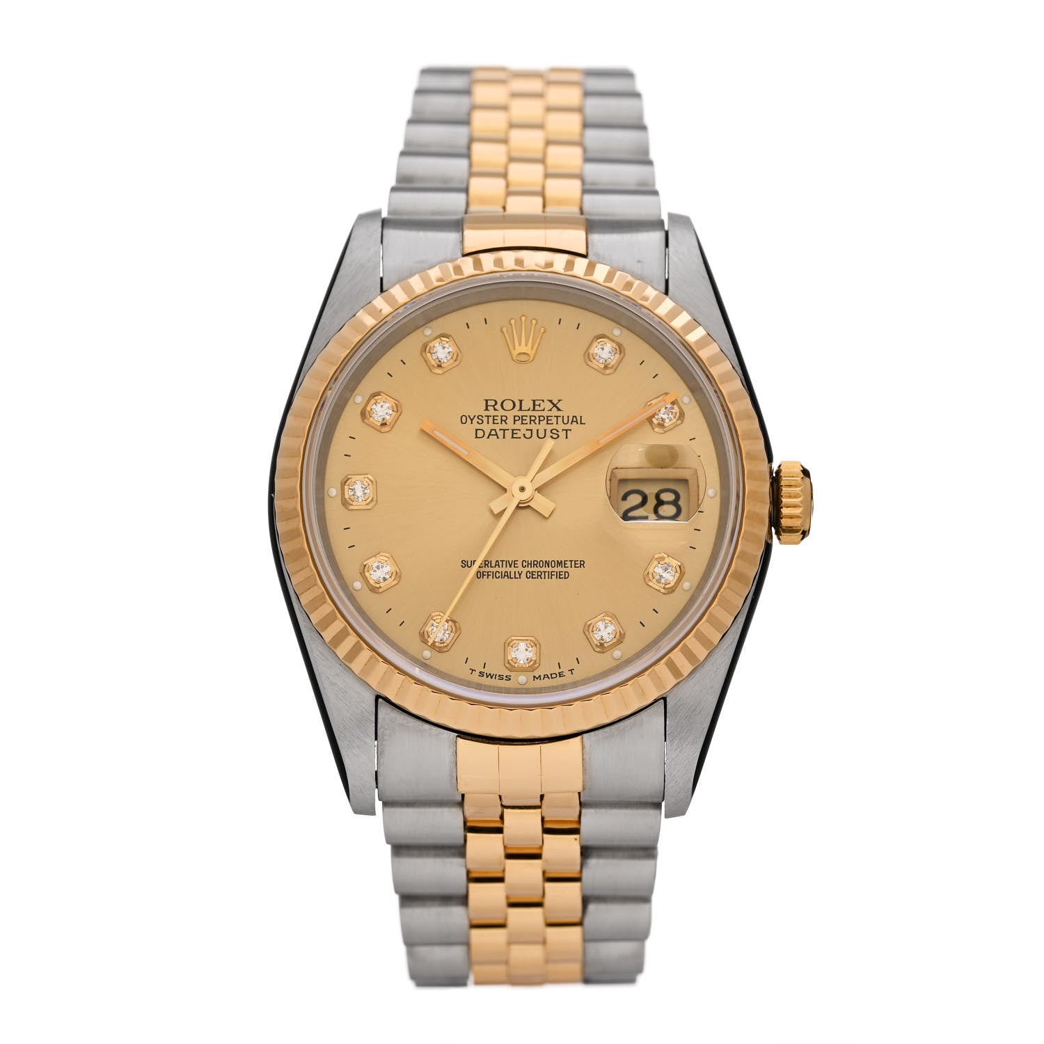 Rolex Stainless Steel 18K Yellow Gold Diamond 36mm Oyster Perpetual Datejust Watch Champagne 16233 1 of 4
