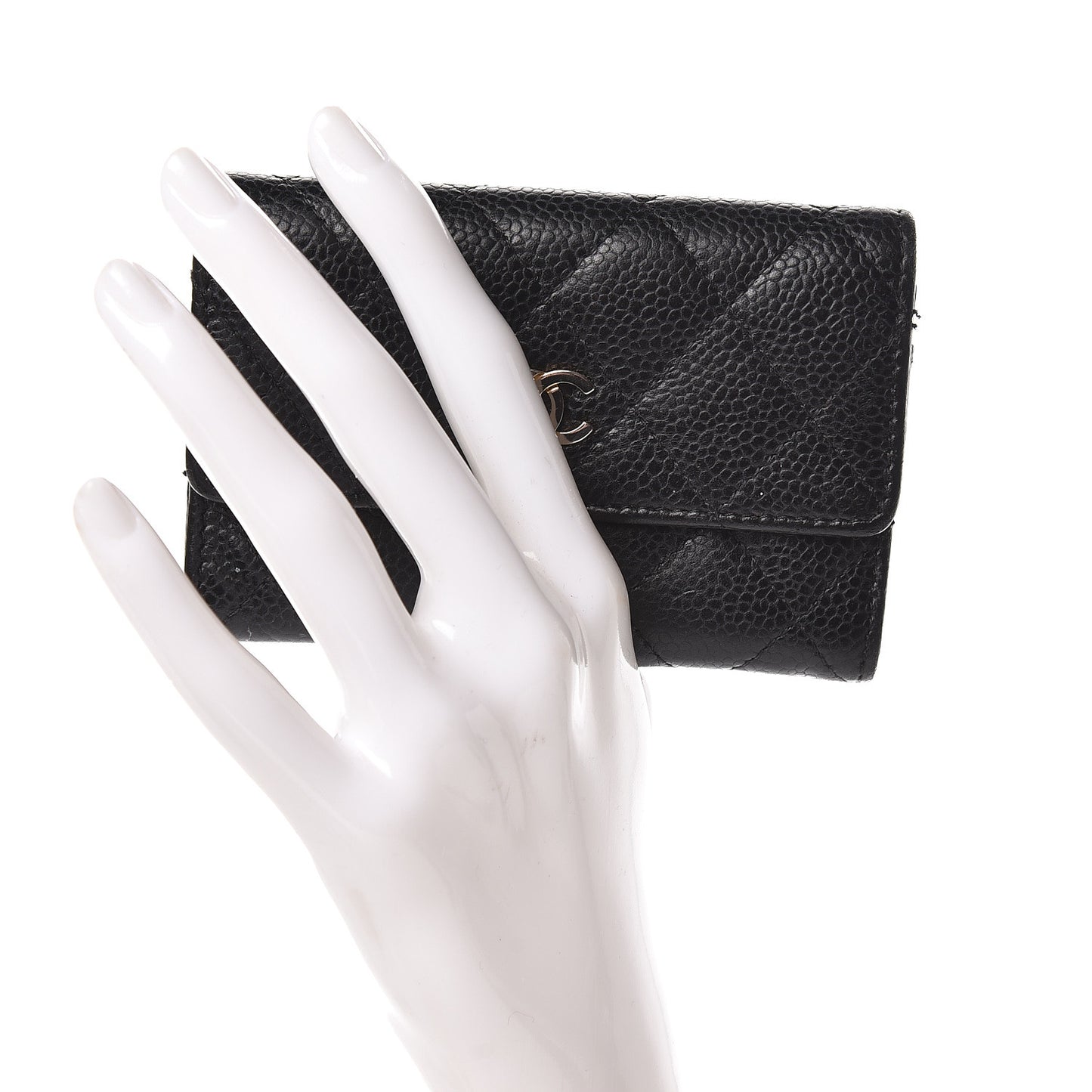 Caviar Quilted Flap Card Holder Black