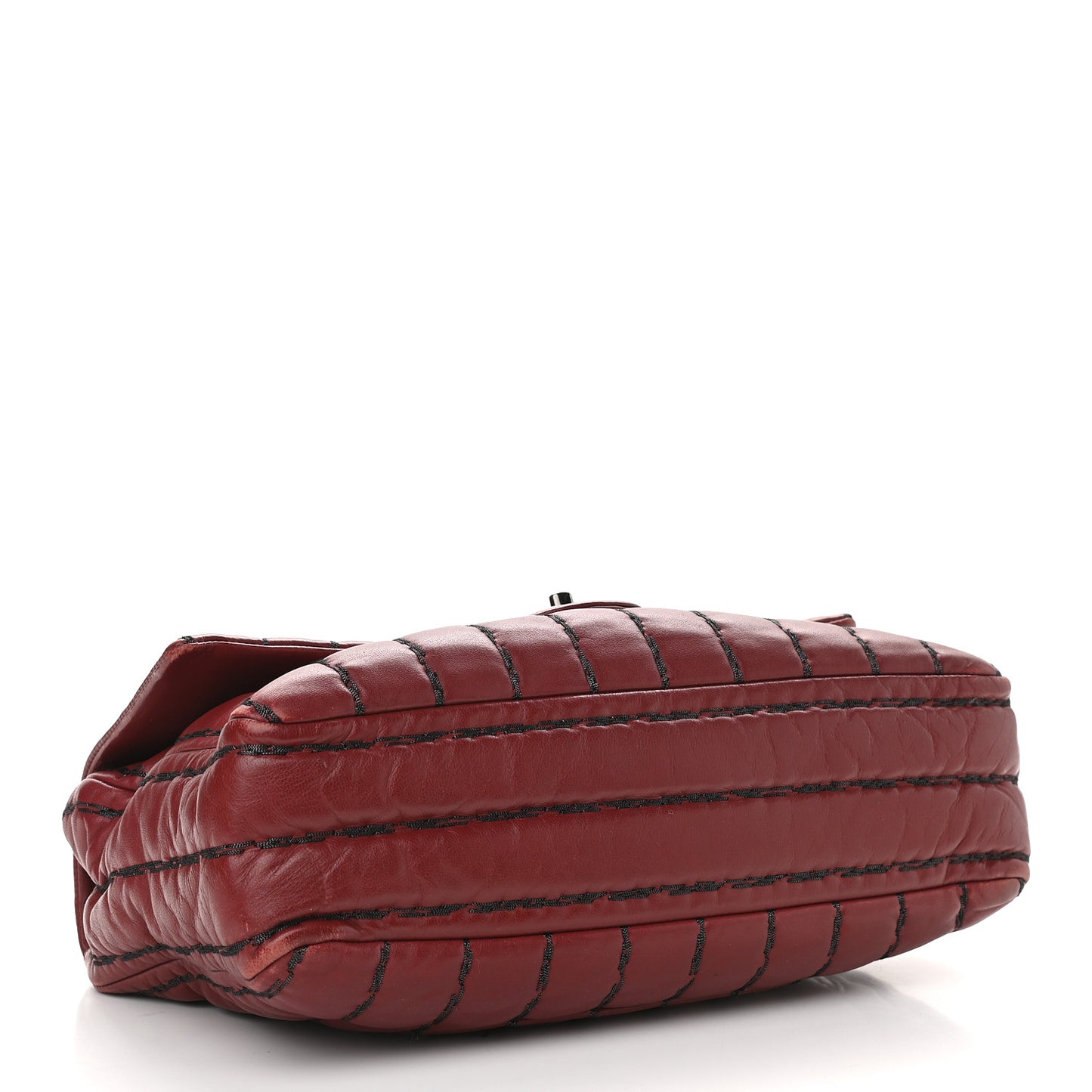 Lambskin Vertical Stitch Jumbo Single Flap Dark Red