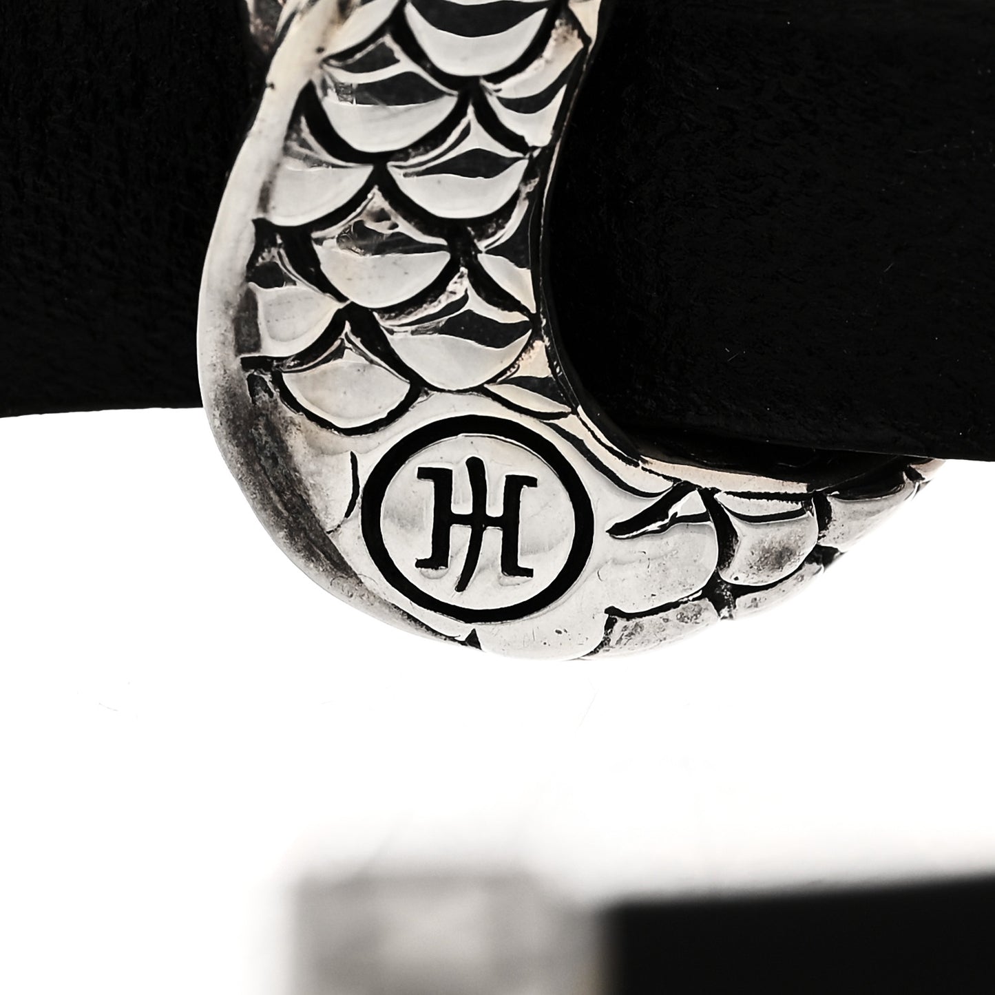 Sterling Silver Leather Naga Dragon Bracelet Black