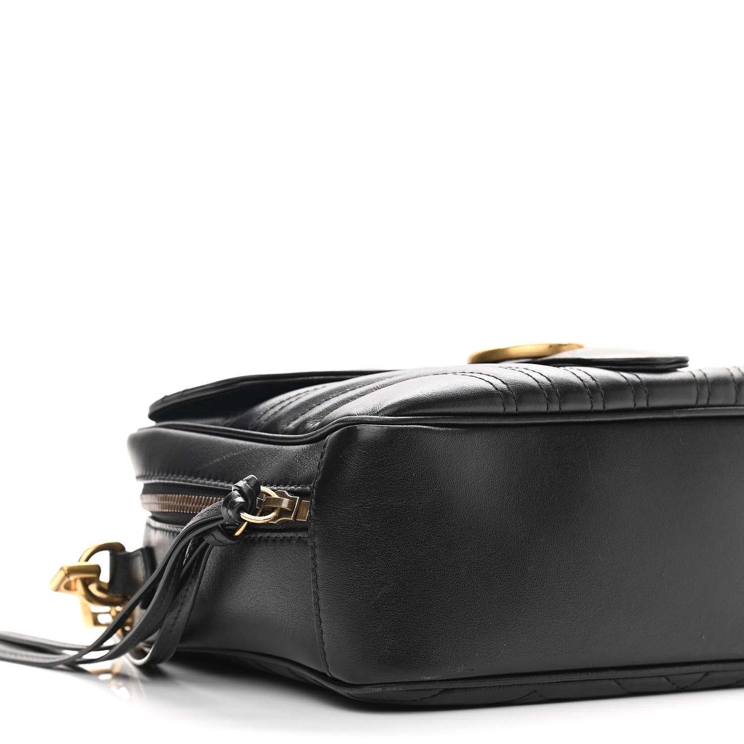 Gucci Calfskin Matelasse Sylvie Web Small GG Marmont Top Handle Shoulder Bag Black 9 of 11