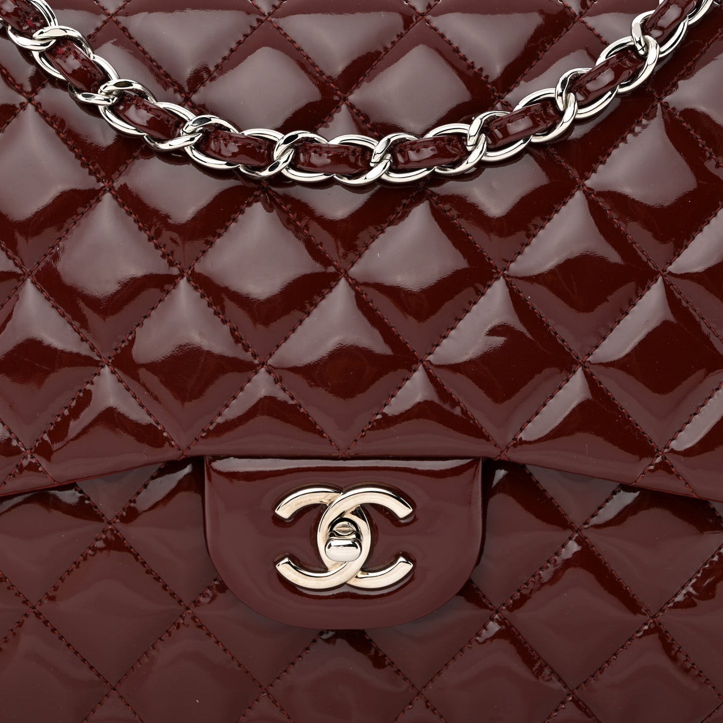 Patent Quilted Jumbo Single Flap Dark Red