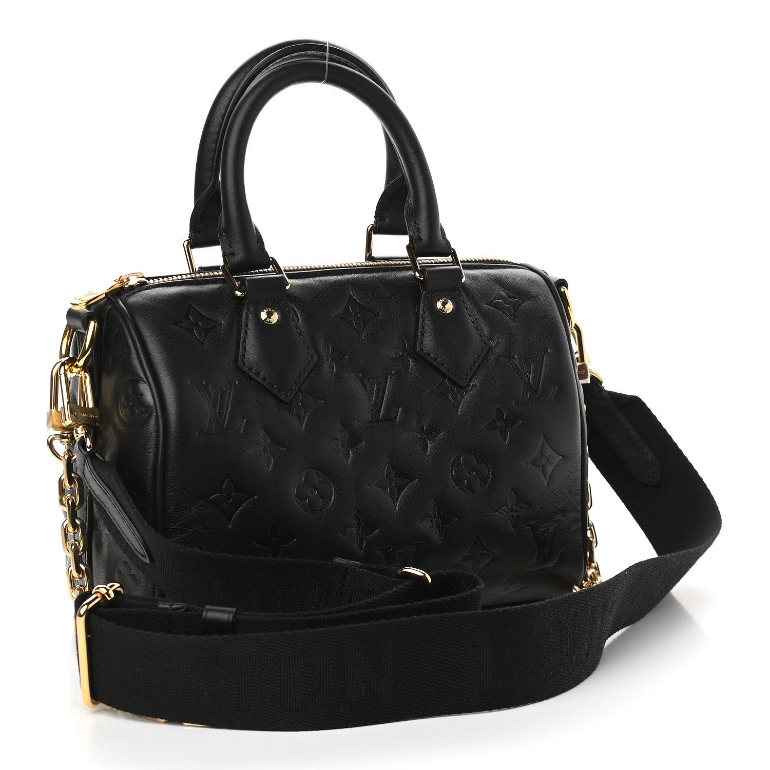Louis Vuitton Lambskin Embossed Monogram Speedy 22 Bandouliere Black 3 of 8