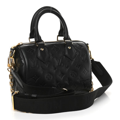 Louis Vuitton Lambskin Embossed Monogram Speedy 22 Bandouliere Black 3 of 8