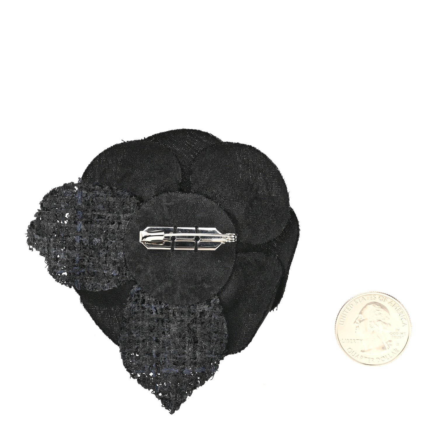 Chanel Tweed Fabric Camellia Pin Brooch Black 4 of 7