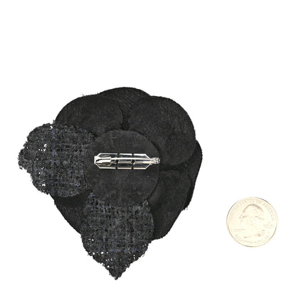 Chanel Tweed Fabric Camellia Pin Brooch Black 4 of 7