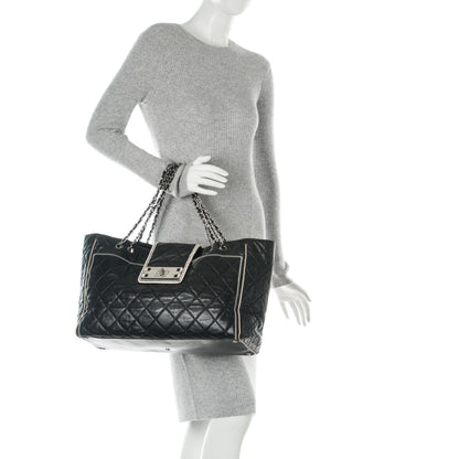 Chanel Lambskin Quilted East West Large Tote Black 2 of 8