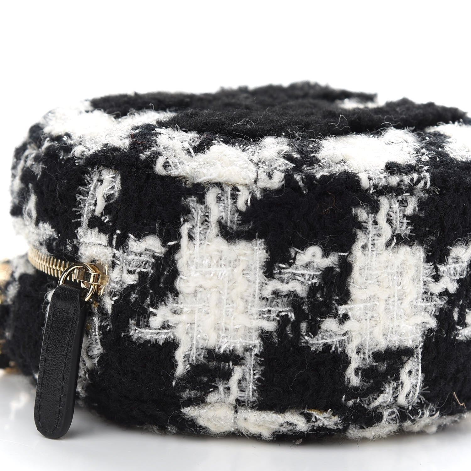 Chanel Tweed Shearling Round Clutch With Chain and Coin Purse Black and White 8 of 10