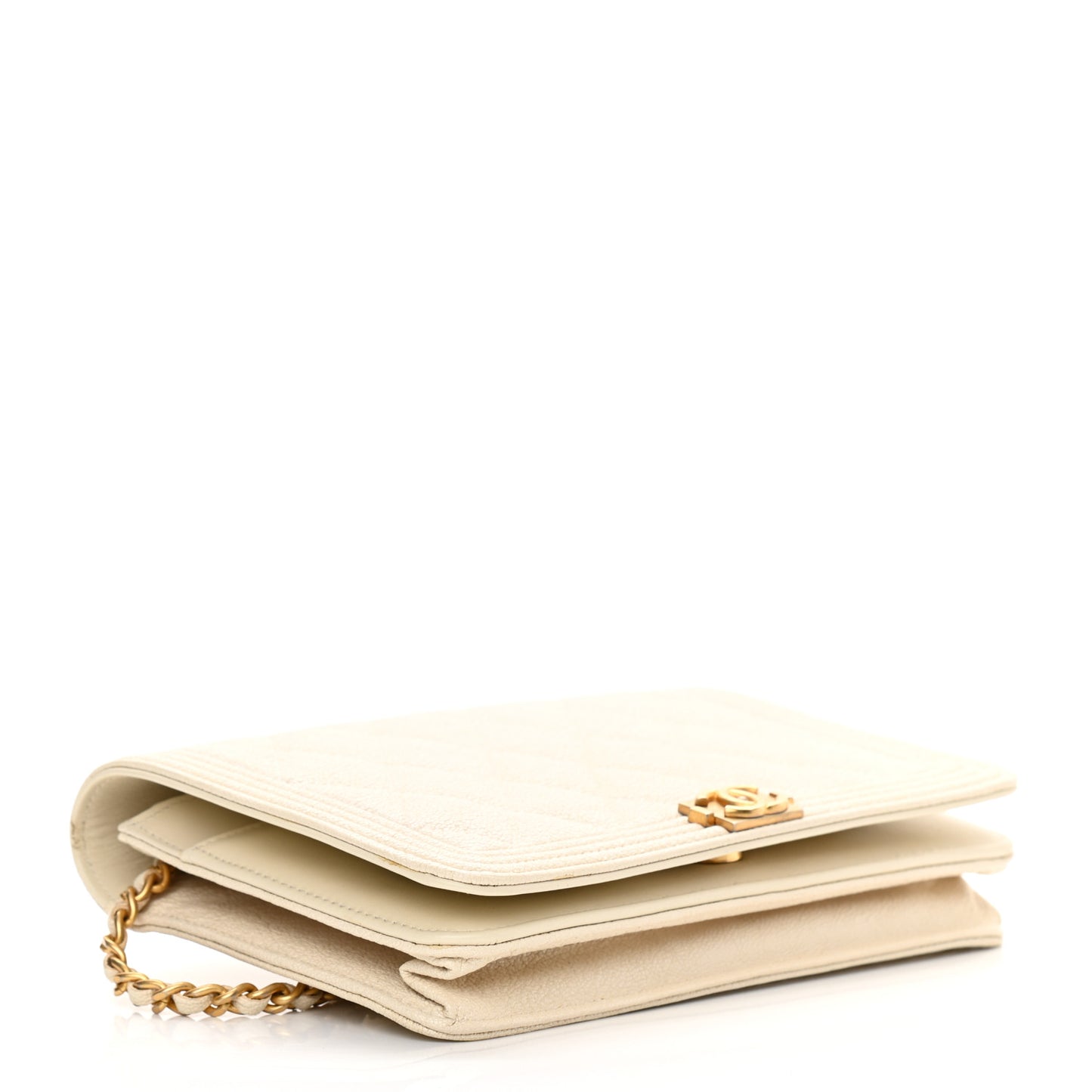 Caviar Quilted Boy Wallet On Chain WOC White